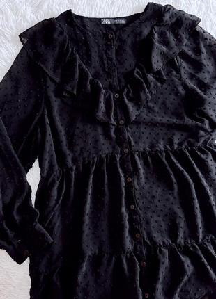 Стильное черное платье zara в горошек