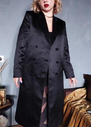 Роскошный винтажный фрак удлиненный жакет пальто атлас7 фото