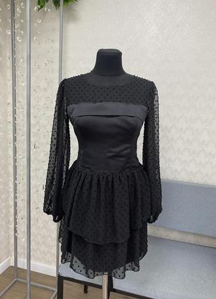 Платье вечернее черное, платье шифоновое,черное платье с длинным рукавом