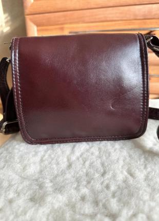 Кожаная сумка сумочка на длинном ремне бордо6 фото