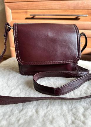 Кожаная сумка сумочка на длинном ремне бордо3 фото