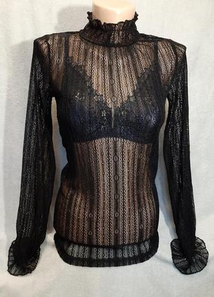 Трендова жіноча блуза з тонкого мережива з гарними рукавами kikiriki розмір s1 фото