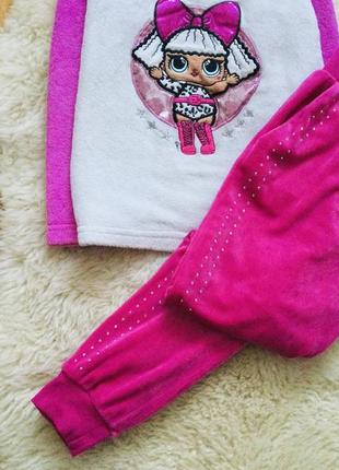 7-8 лет, disney пушистая флисовая пижама с лол, lol, ярко -розовые штаники на манжетах со стразами2 фото