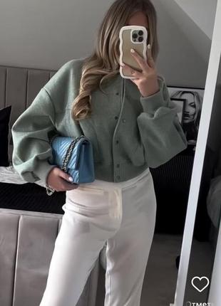 Оливковый мятный бомбер zara