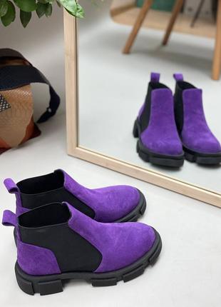 Фиолетовые замшевые ботинки демисезонные или зимние6 фото