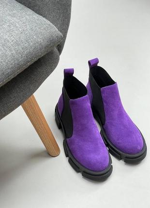 Фиолетовые замшевые ботинки демисезонные или зимние2 фото