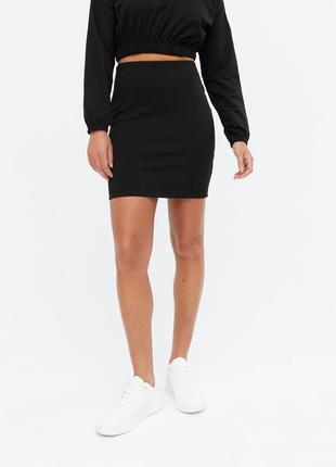 Черная базовая текстурная юбка-карандаш new look, m1 фото