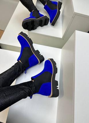 Темно сині шкіряні черевики під челсі демісезонні чи зимові7 фото