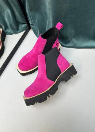 Малиновые фуксия розовые замшевые ботинки6 фото