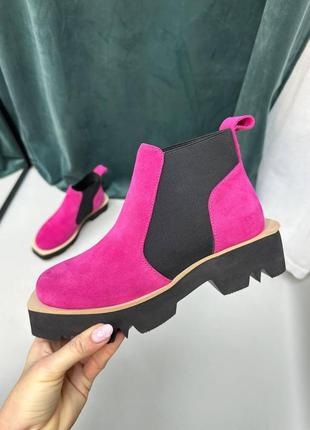 Малиновые фуксия розовые замшевые ботинки5 фото