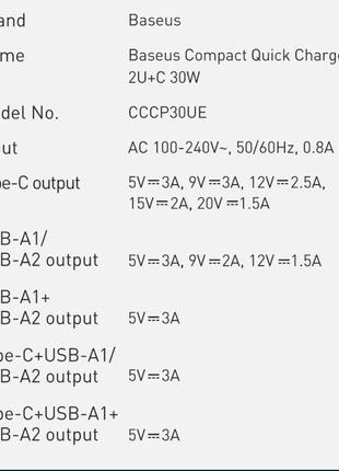 Мережевий зарядний пристрій baseus 30w 2 usb + type c, быстрая зарядка базеус 30 ватт7 фото