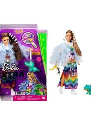 Лялька барбі екстра в райдужному платті barbie extra gyj78