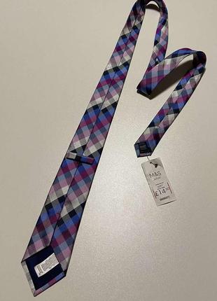 Шелковый галстук шёлк клетчатая краватка шовка спенсер marks & spencer3 фото