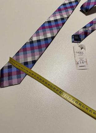 Шелковый галстук шёлк клетчатая краватка шовка спенсер marks & spencer2 фото