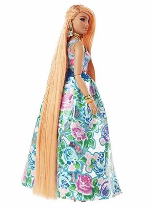 Кукла барби экстра модница в платья с цветочным принтом barbie extra fancy doll in floral 2-piece gown with pet kitten3 фото