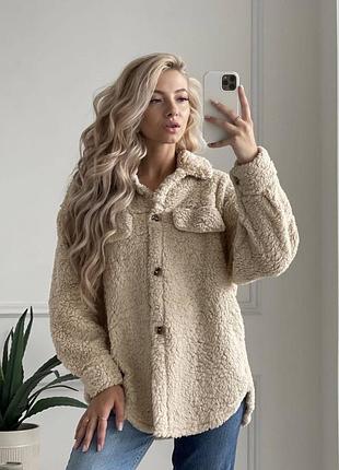 Женская весенняя шубка - рубашка тедди плюшевая качественная меховая3 фото