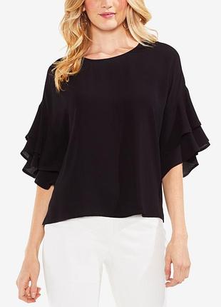 Роскошная черная блуза футболка с рюшами на рукавах