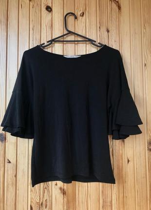 Роскошная черная блуза футболка с рюшами на рукавах2 фото