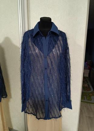 Оверсайз блуза рубашка shein с блестками и люрексом3 фото