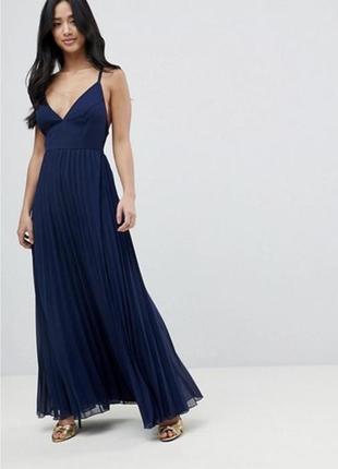 Платье новое платье макси длинное темно-синее черная летняя гофре asos