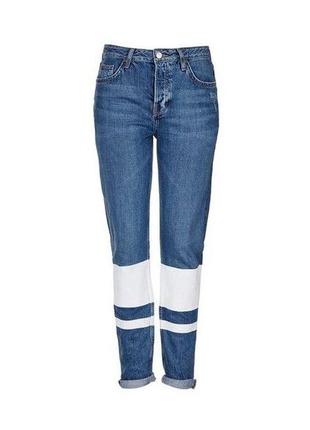 Оригинальные голубые джинсы topshop с белыми полосками3 фото