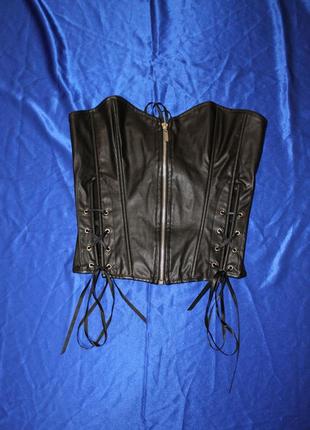 Кожаный корсет под кожу эко кожа топик на молнии шнуровке сексуальный лаковый латексный виниловый ла2 фото