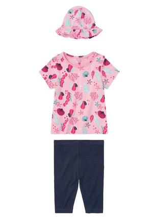 Костюм (футболка и велосипедки и панама) для девочки lupilu 372163/1  комбинированый