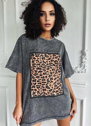 Футболка oversize варьонка , рванка з  потертостями washed effect “leo”