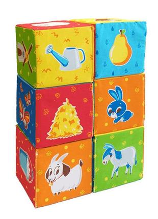 Набор детских мягких кубиков животные на ферме масик мс 090601-05