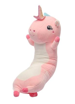 Мягкая игрушка плюшевая подушка ukc единорог-батон 105 см розовый4 фото