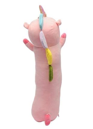 Мягкая игрушка плюшевая подушка ukc единорог-батон 105 см розовый3 фото