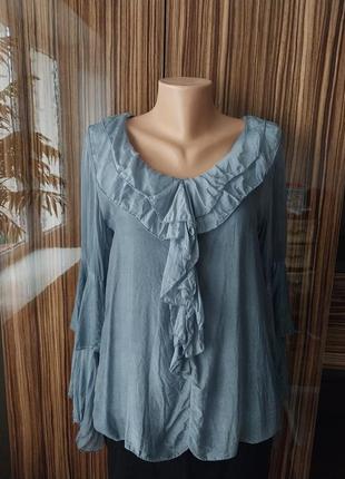 Итальянская натуральная шёлковая блузка с рюшами с расклешённым рукавом