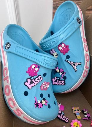 Жіночі крокси сабо crocs bayaband ice blue/melon блакитні джибітс