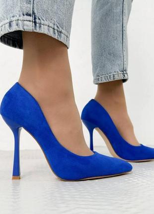 Туфлі лодочки на шпильці нарядні жіночі електрик сині
