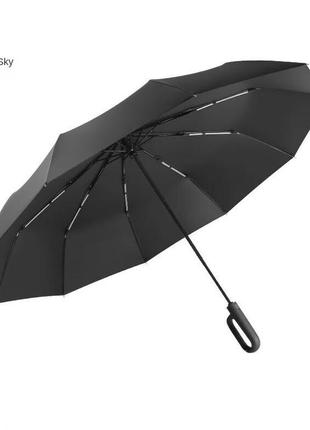 Зонт ручка-карабин, автомат, водоотталкивающий, черный, серый, мужской, женский.