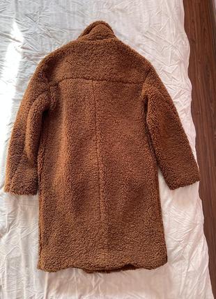 Еко шубка тедді коричнева двубортна пальто10 фото