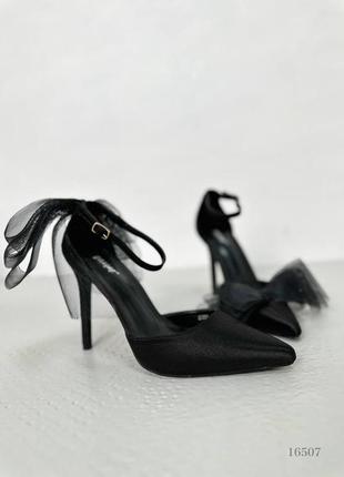 Туфли с бантиком на шпильке женские нарядные черные5 фото