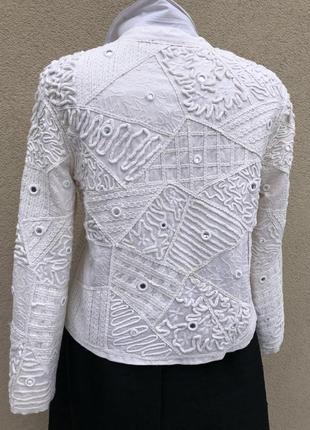 Белый,фактурный жакет,пиджак,блейзер с зеркальными деталями и вышивкой этно бохо zara8 фото