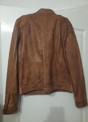 Чоловіча байкерська шкіряна куртка коричнева. taglu6 фото