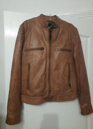 Чоловіча байкерська шкіряна куртка коричнева. taglu3 фото