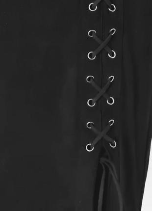 Крутая стильная классная элегантная, увлекательная винтажная эластичная юбка-карандаш ретро винтаж декор шнуровка разрез4 фото