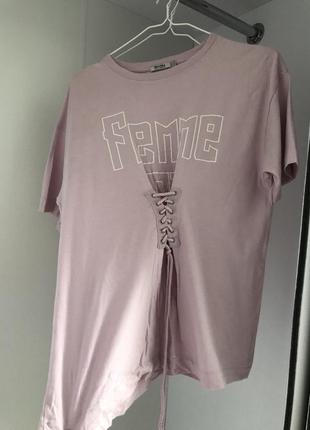 Розовая oversize футболка bershka2 фото