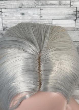 Парик серый пепельный длинный прямой без челки с пробором женский для женщин 100см из искусственных волос4 фото