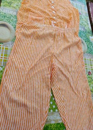 Пижама оранжевая в горошек и полоску6 фото