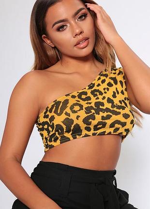 Топ на одно плече i saw it first mustard/black leopard print one shoulder crop top1 фото