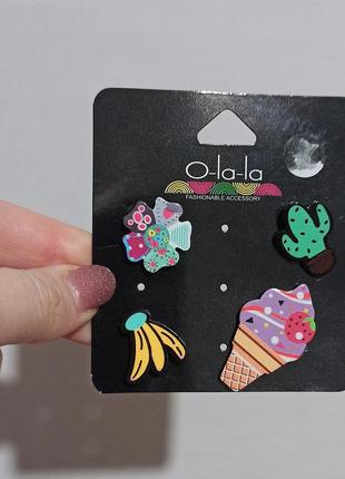 Набор пены, значки эмаллевые кактус, бананы, мороженое, цветок