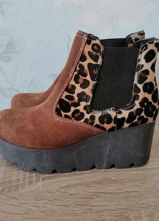 Ботильоны ботинки 36 деми foreva португалия замша  леопард