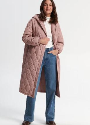 Пальто куртка sinsay m —xl демі оверсайз стьобане рожеве