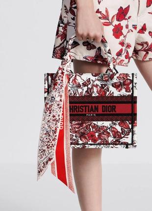 Сумка шоппер женская тканевая красная белая брендовая в стиле dior7 фото