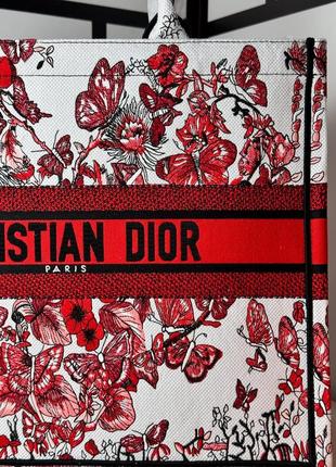 Сумка шоппер женская тканевая красная белая брендовая в стиле dior5 фото